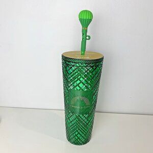 NEW Starbucks Wicked Cold Tumbler 24oz Emerald City Balloon Straw Topper Green